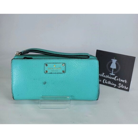 Kate Spade Women's Turquoise (Teal) Leather Spencer Zip Around Wrislet 1523 - Picture 1 of 12